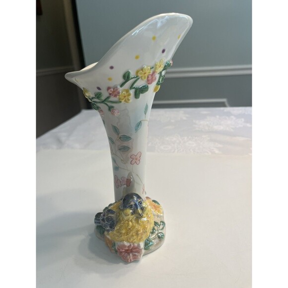 A Birds Flight Goldfinch Floral Iridescent Ceramic Vase - Picture 3 of 14